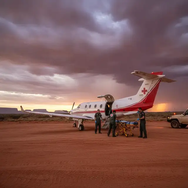 Medical evacuation aircraft on remote outback airstrip