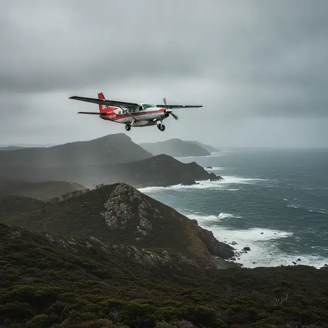 Aircraft approaching Tasmania coastline