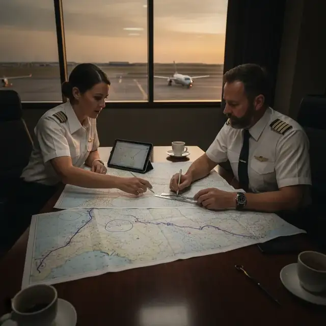 Pilots planning regional flight routes